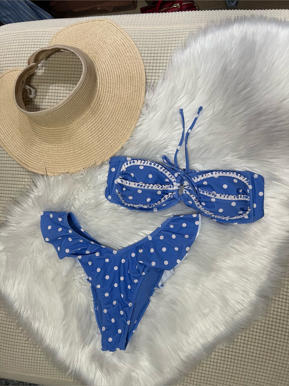 Blue Polka Dot womens Swim Bikini Set - Picture 2 of 11
